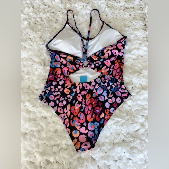 NWT Multicolored Leopard Print O-Ring One Piece Swimsuit SIZE XL - Picture 9 of 17